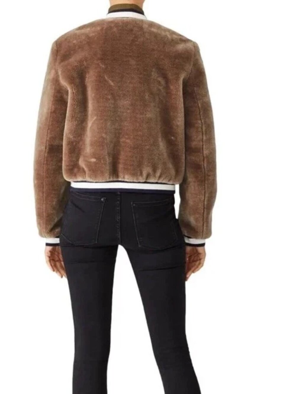Joie Arleigh Faux Fur Bomber Jacket Sz L Large Brown Beige Fur